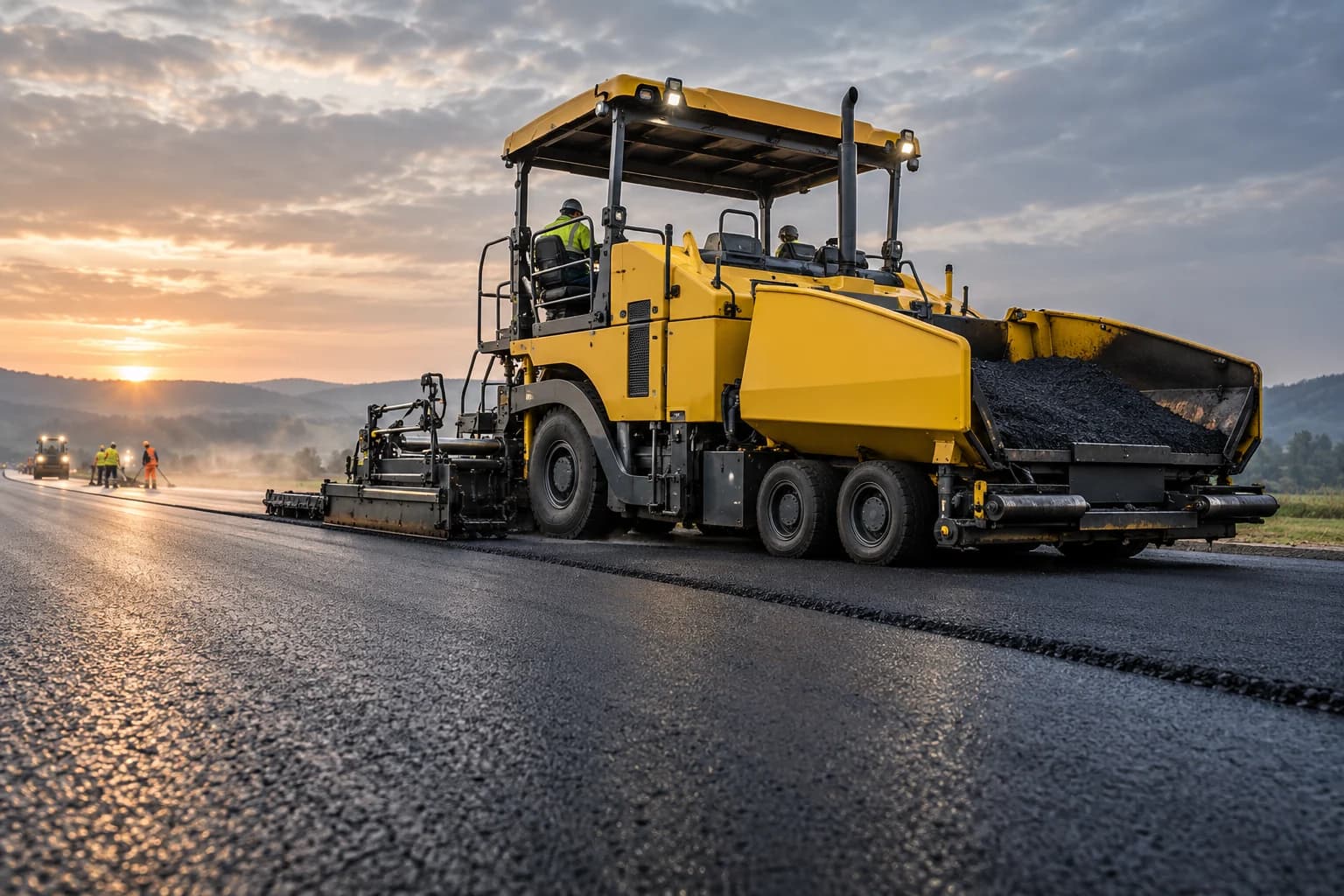 Road finishing equipment at work